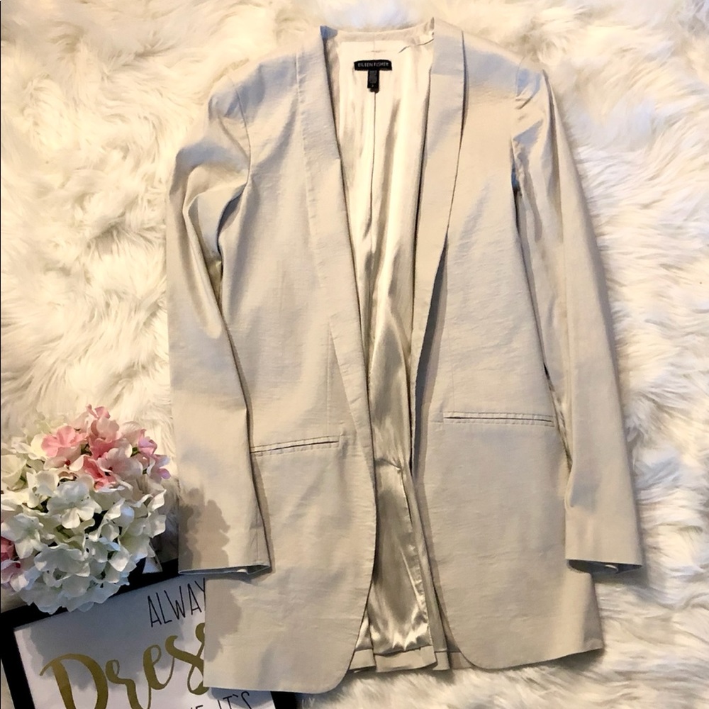Eileen Fisher Notch Collar Open Front Long Blazer - Size 2